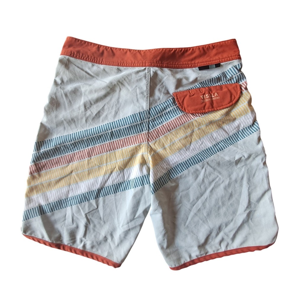 Vissla Board Shorts Mens 30 Gray Orange Stripe 4-Way Stretch Surf Swim - Picture 2 of 8